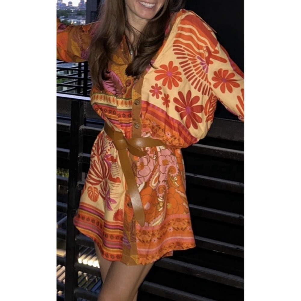 Farm Rio Forest Mixed Scarves chemise tunic shirt dress fall vibes! Medium